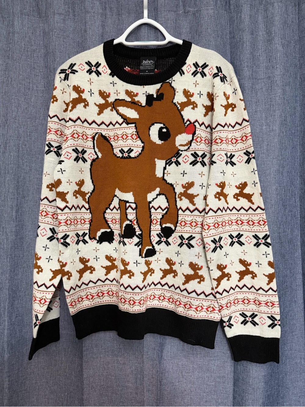 Men’s Reindeer Crewneck Sweater - Cream/Brown M